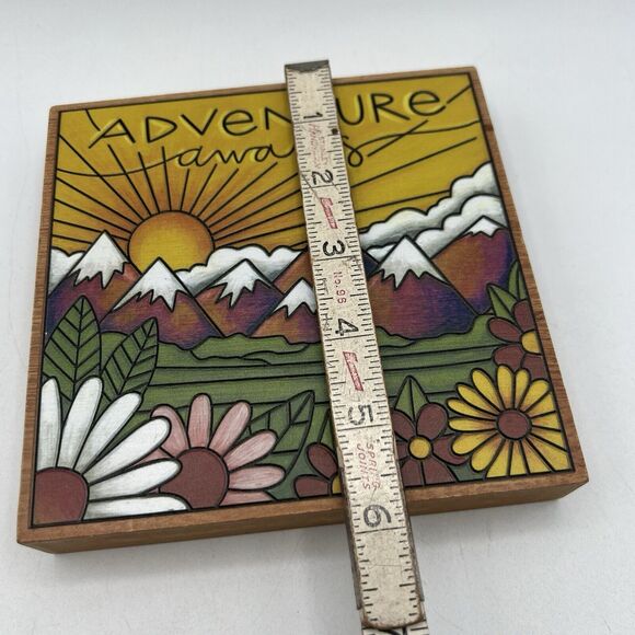 Adventure Awaits Wood Burned Sign Primitives by Kathy Mountain Wildflowers Sun - Picture 5 of 6